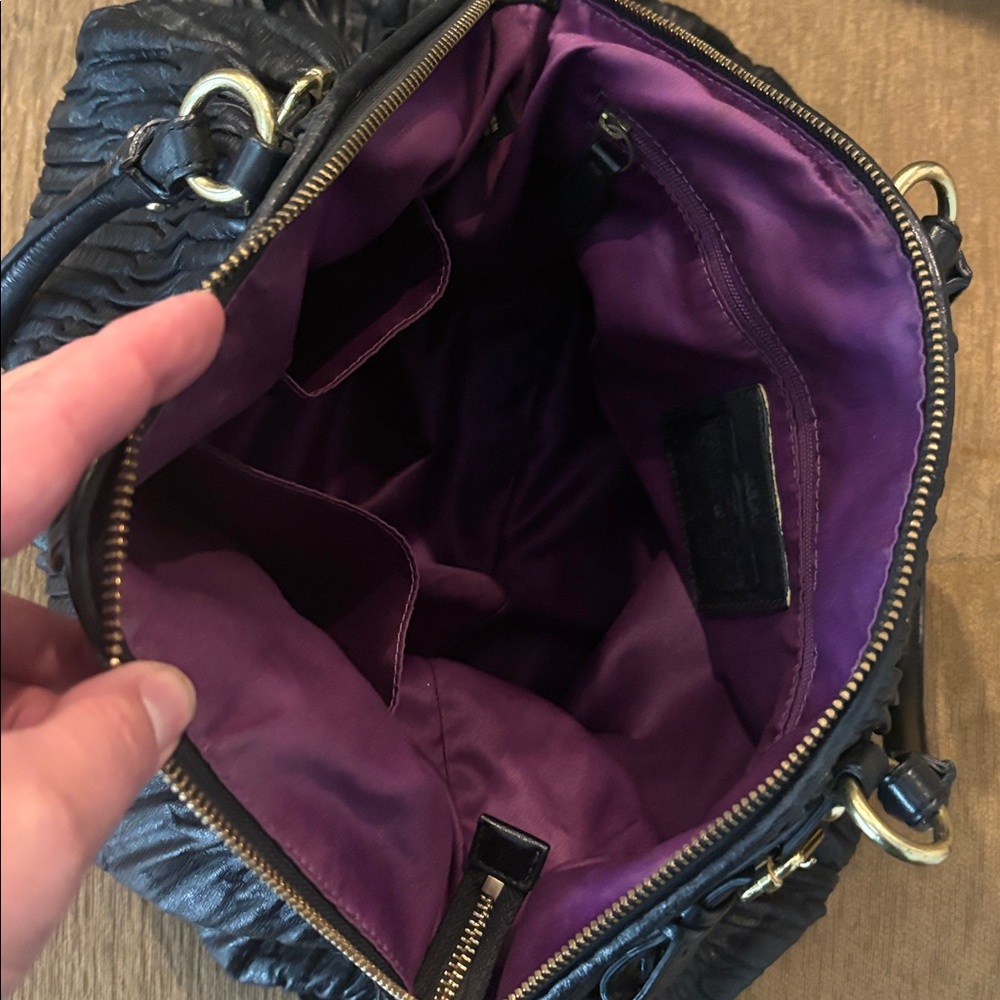 Coach Madison Midnight Black Gathered Leather Lindsey Satchel Shoulder Bag - Picture 9 of 16